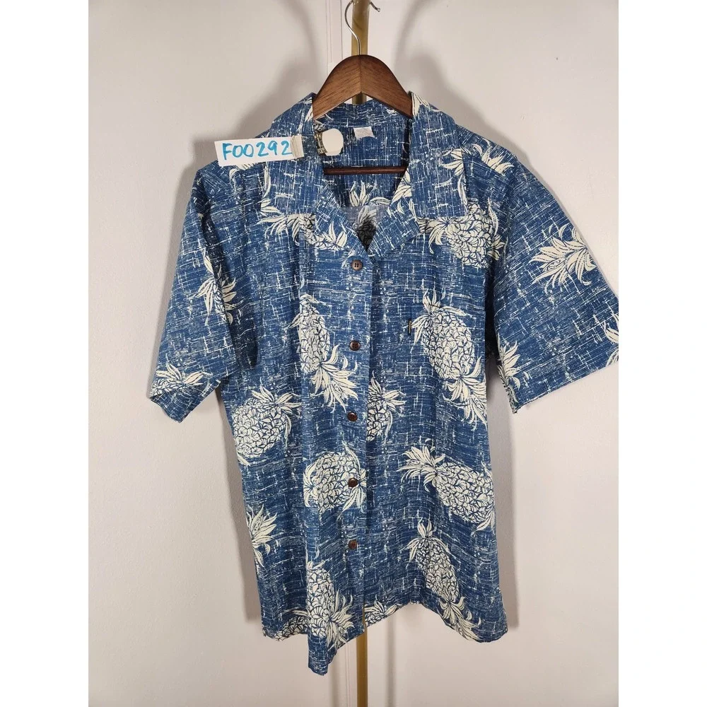 Palmwave Hawaii 100% Cotton Blue Mens Pineapple Floral Short Sleeve Shirt XL - Picture 3 of 7